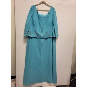 Cassandra Stone Dress 26 Blue Formal Gown Beaded Evening Party Maxi Plus Size